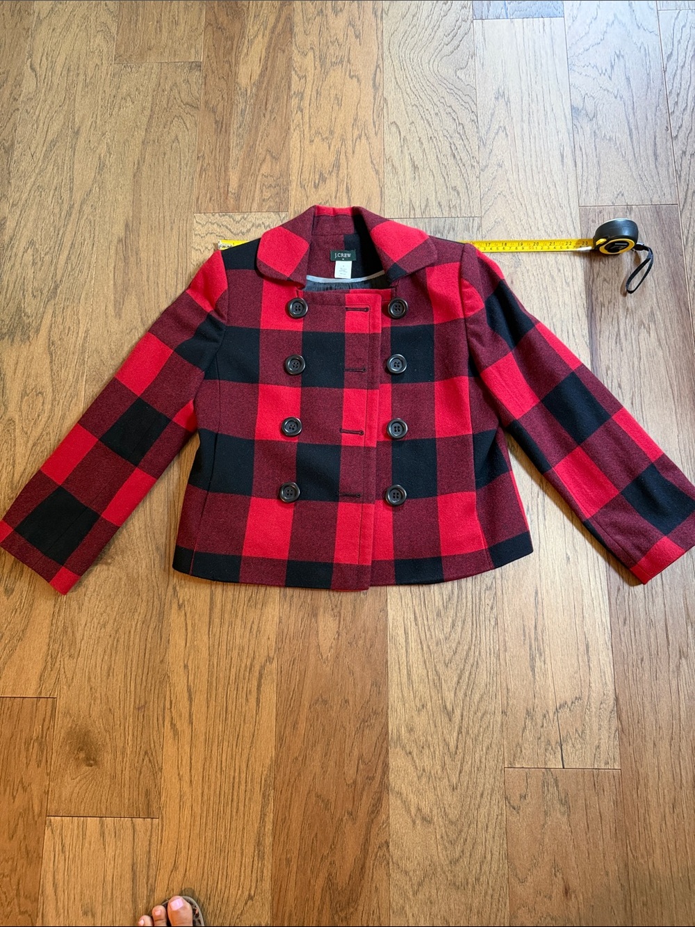 J. Crew Red & Black Buffalo Plaid Double-Breasted Peacoat